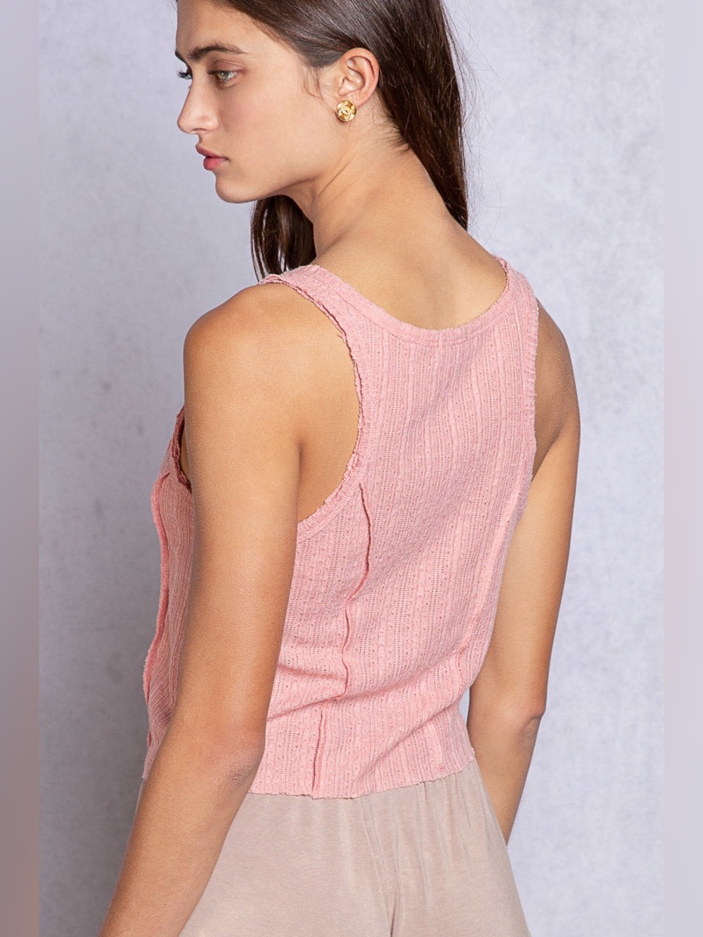 NWOT POL Pink Lace-Up Ribbed Tank Top - Picture 3 of 9